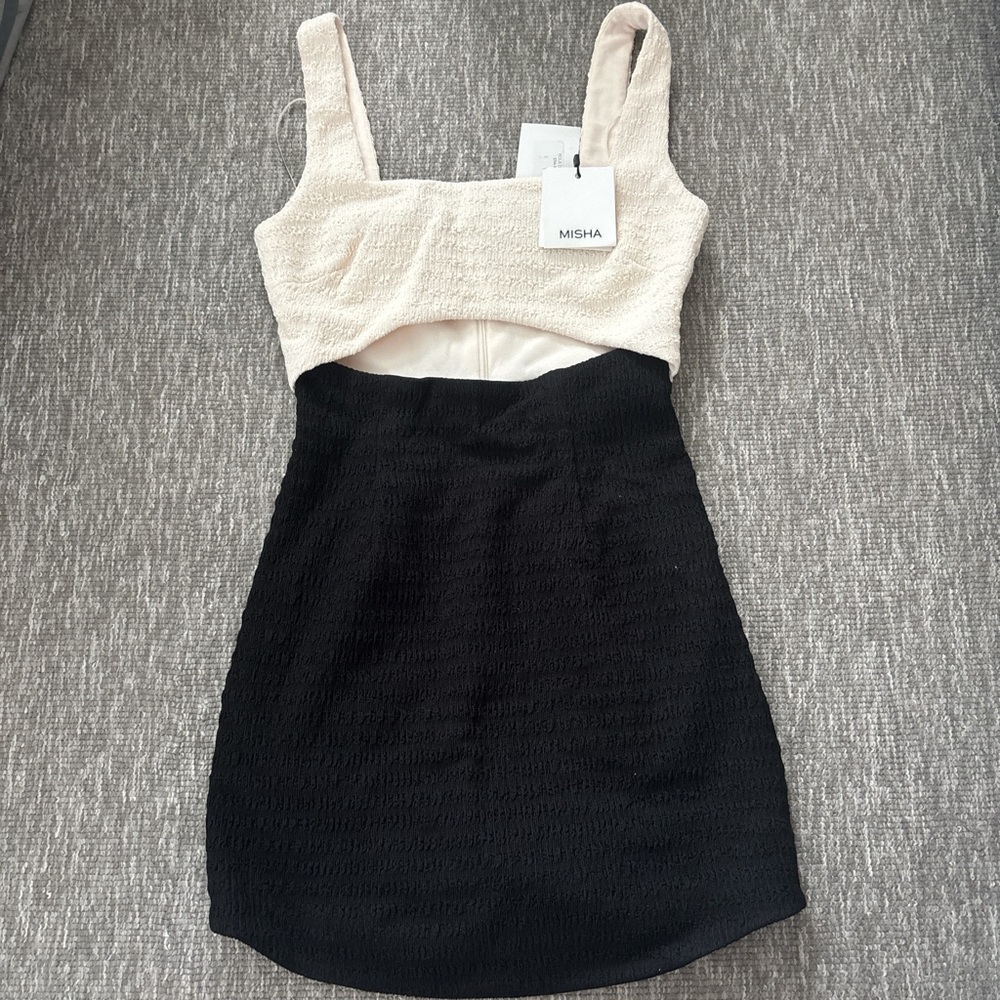 Mishka Two-Tone Black and Cream Mini Dress